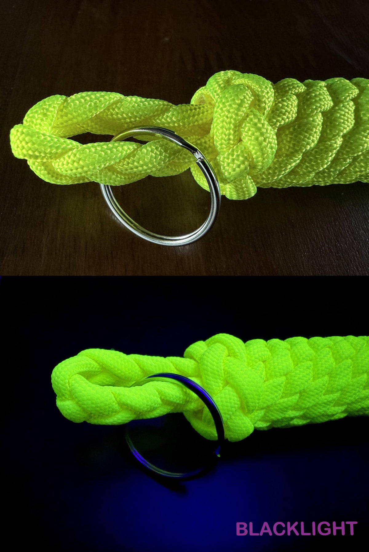 Neon Paracord Keychain, UV Reactive Key Fob, Bright Backpack Accessory