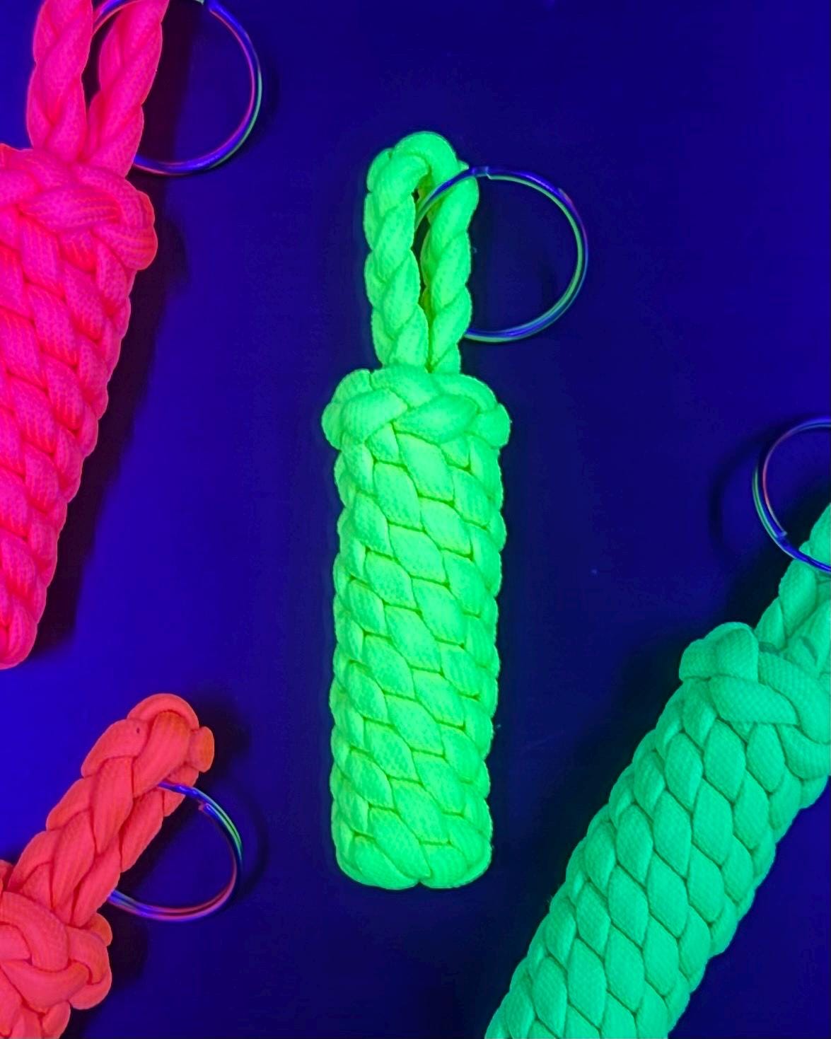 Neon Paracord Keychain, UV Reactive Key Fob, Bright Backpack Accessory